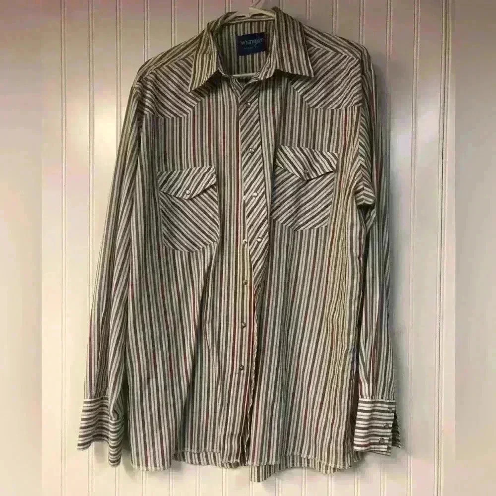 Wrangler Vintage Pearl Snap Button Down Shirt Long Sleeve Stripe Western READ